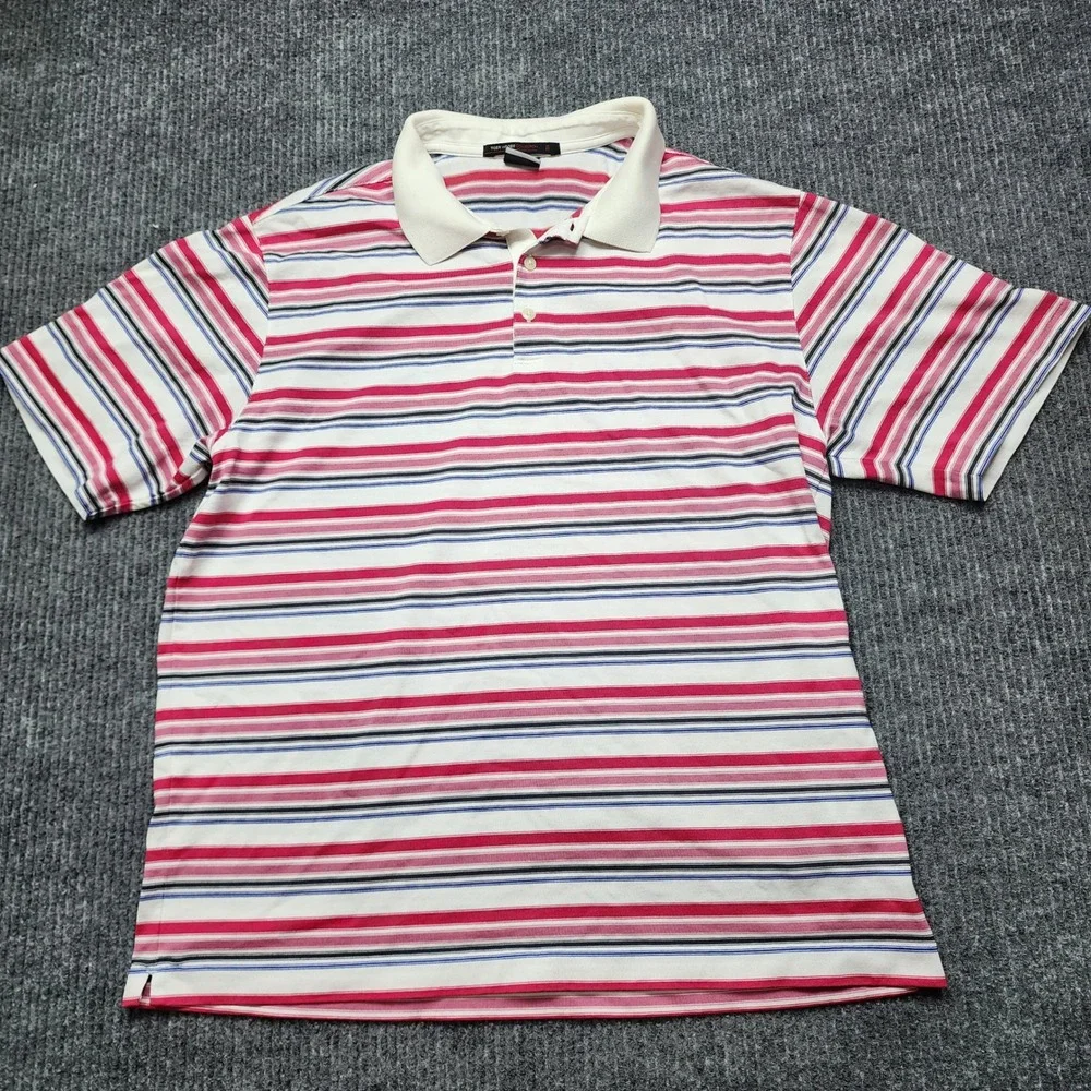 Nike Tiger Woods Collection Dri-FIT Striped Golf Polo Shirt Mens Large Red Blue